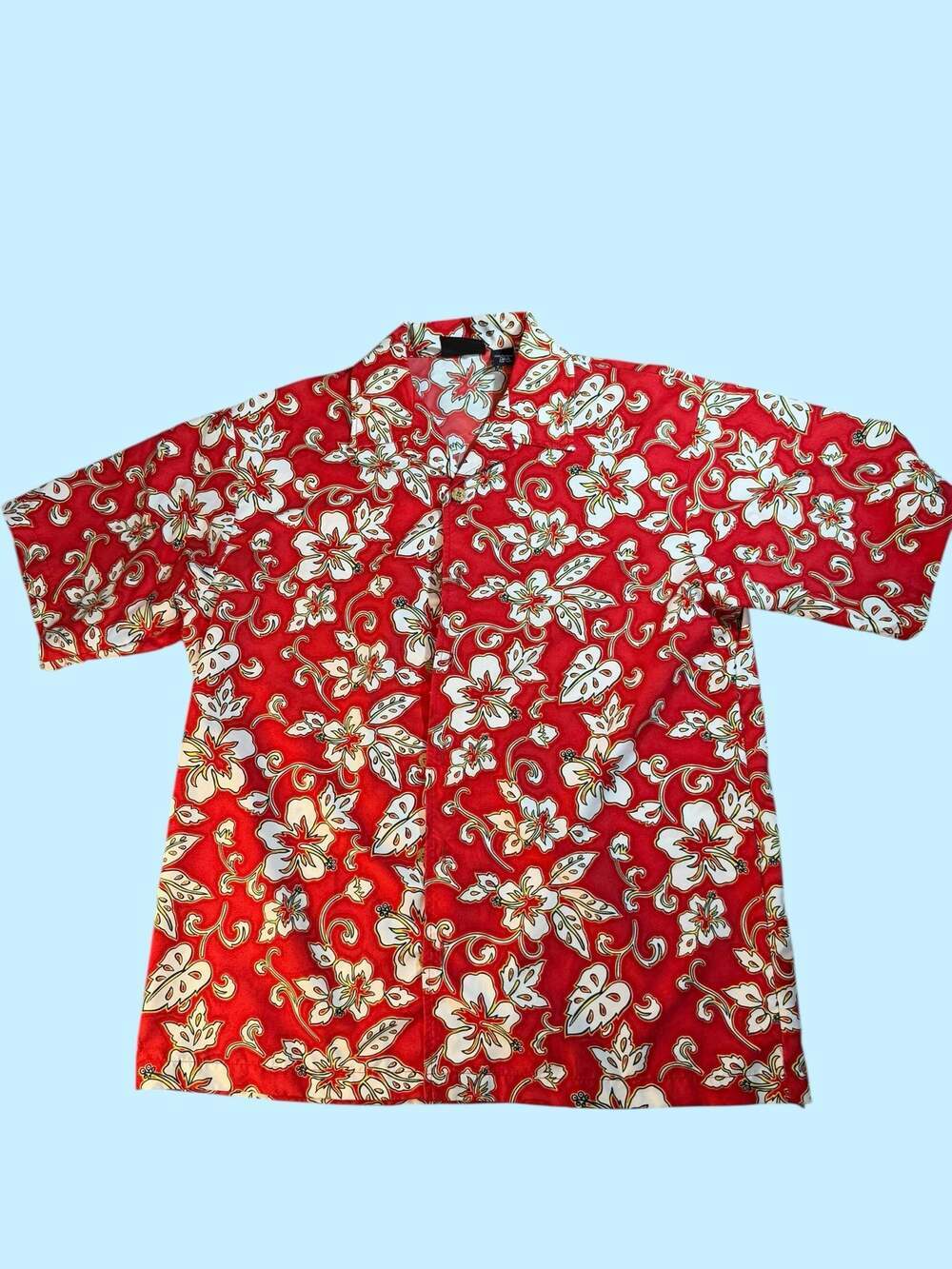 ODO Men's Red Hibiscus Floral Tropical Hawaiian Aloha Shirt Size Large